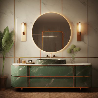 Luxury Green Marble Counter Top WashBasin with Vanity Storage for bathroom