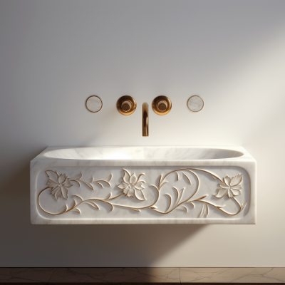 Rich wall-mount basin made of Bhaswara White marble