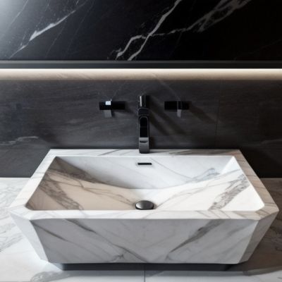 rectangular counter shape washbasin made from bhanswara white marble for tiny luxury bathroom