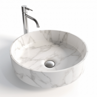 Circular shape counter top washbasin for elegant bathroom interior made from Bhaswara white marble